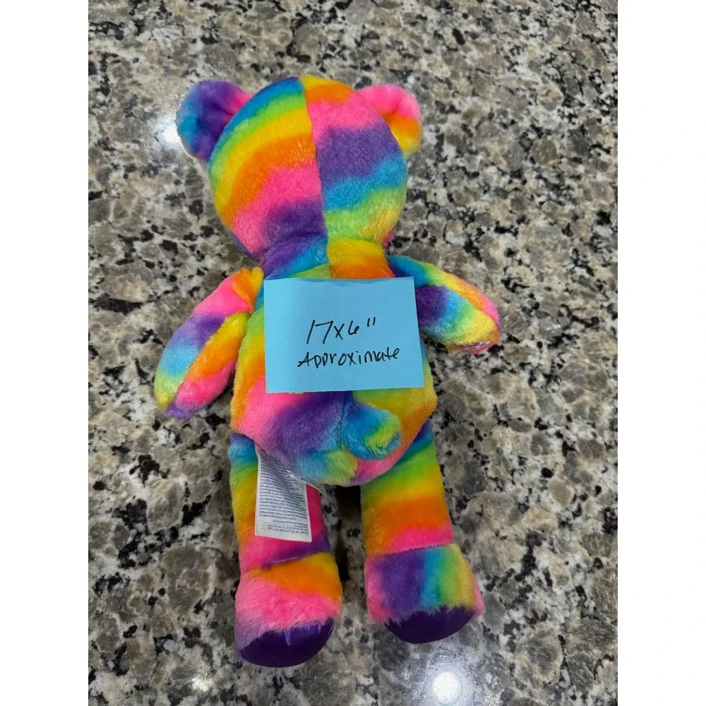 Build-A-Bear Workshop Rainbow Stripe Plush Teddy Bear Purple Satin Feet 025971